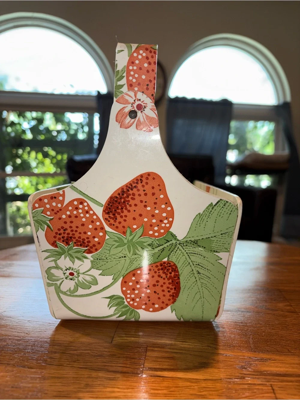Strawberry Print Storage Caddy Handled Vintage 1970’s Top of the Table By Karen